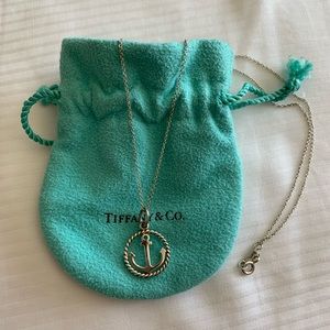 Vintage Tiffany 925 Silver Anchor Round Pendant Necklace